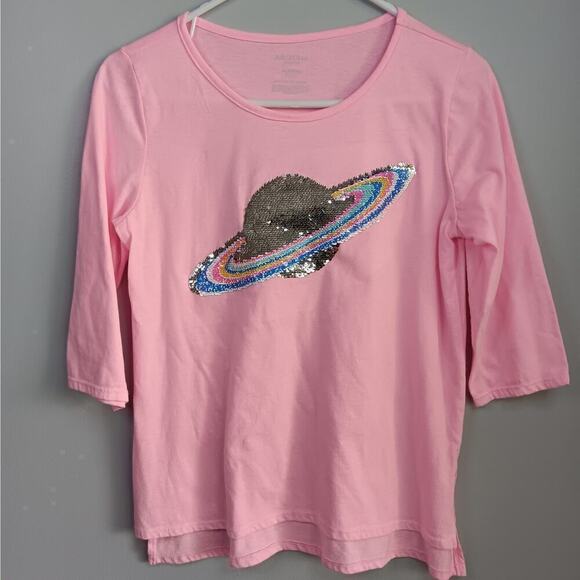 NWOT Arizona Girls Pink Top with Saturn in Sequin in Size XL - Picture 1 of 5